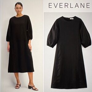 Everlane NWT Size 16 Black The Linen A-Line Midi Dress